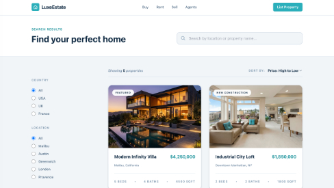 luxe estate website screenshot